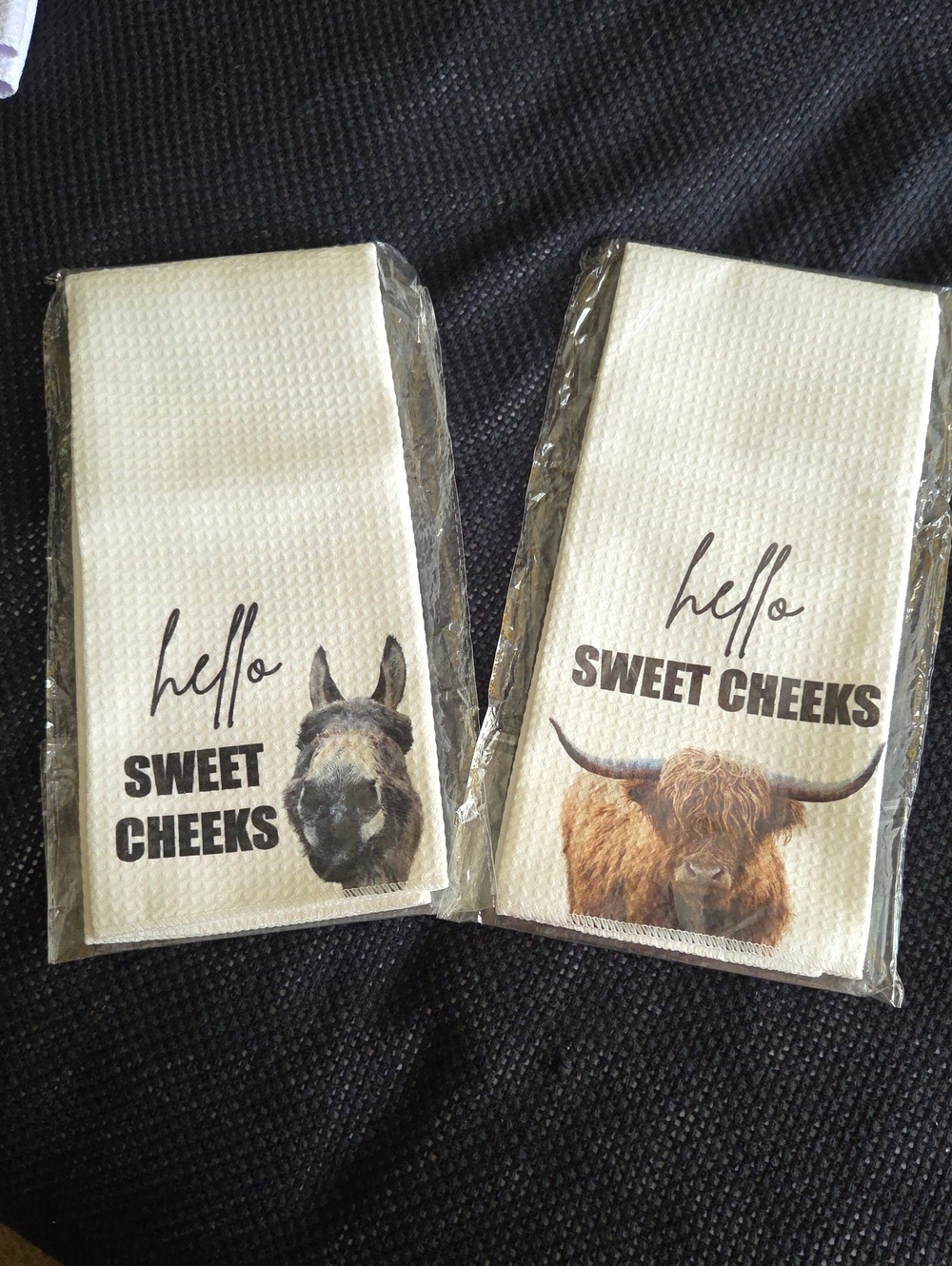 Hello Sweet Cheeks White Printed Kitchen Towels - 2 Designs